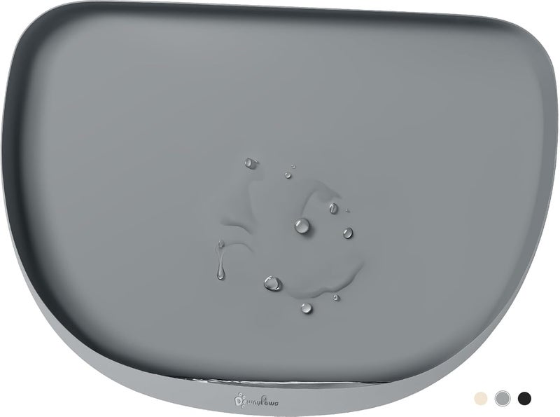 DownyPaws Dog Food Mats for Floors Waterproof, BPA Free Silicone Dog Bowl Mat, Non-Slip Pet Feeding Mat with High Raised Edge, Cat Placemat for Messy Drinkers, 24"×17", Gray - Image 1